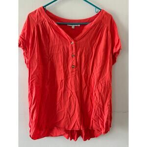 Rose & Olive Womens Blouse Popover Top Size 1X Coral Lightweight Spring